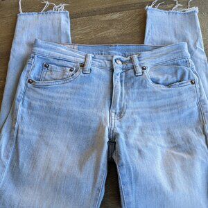 Polo Ralph Lauren Light Blue Wash Skinny Crop Denim Jeans with Raw Hem, Size 26